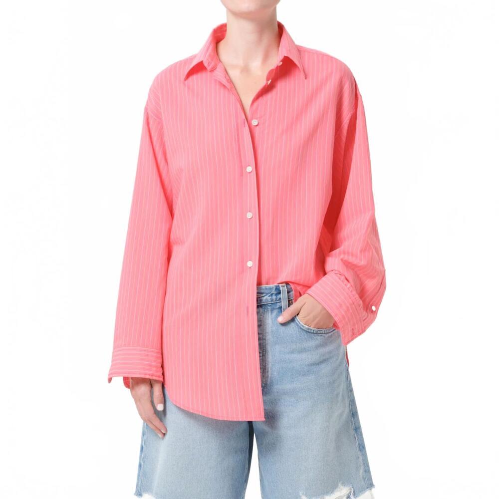 NEW AGOLDE sona long sleeve shirt in fontana stripe/candy